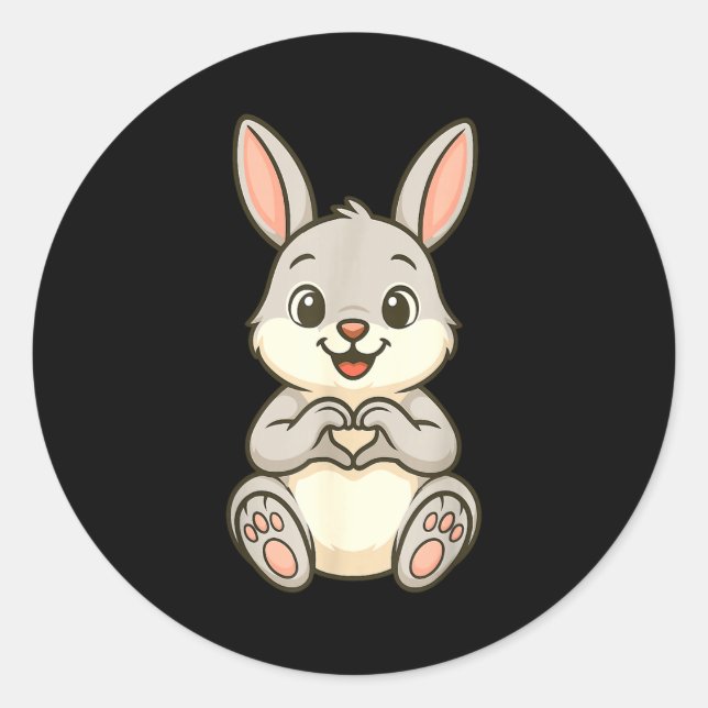 Sticker Rond Rabbit Bunny Doing Heart With Hands Valentines Day (Devant)