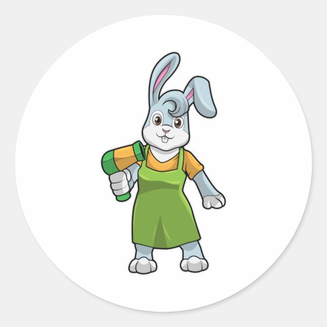 Sticker Rond Rabbit comme coiffeur avec sèche-cheveux (Devant)