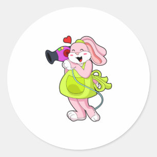 Sticker Rond Rabbit comme coiffeur avec sèche-cheveux
