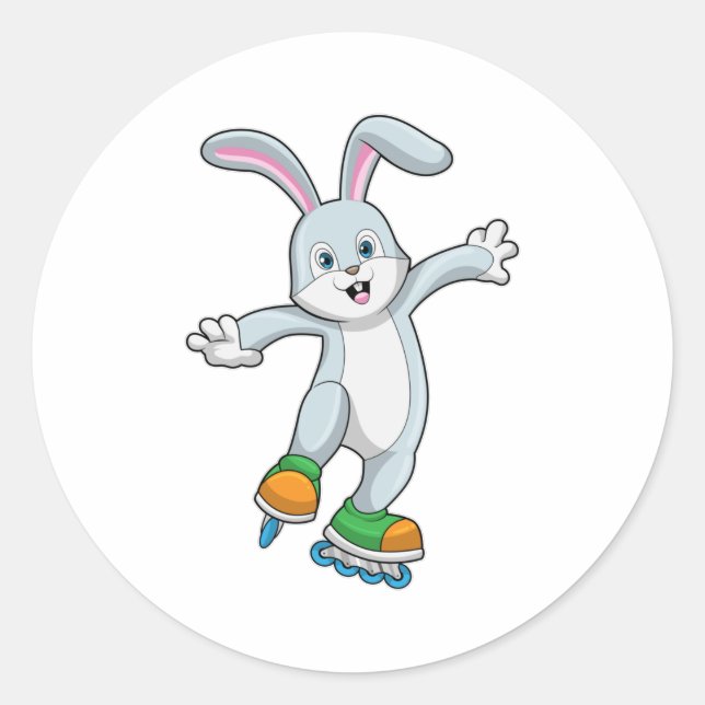 Sticker Rond Rabbit comme patineur avec patins en ligne (Devant)