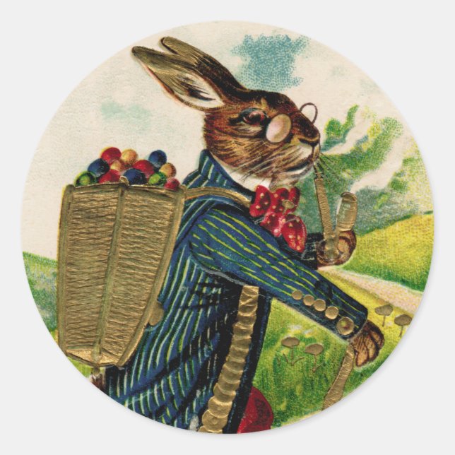 Sticker Rond Rabbit de Pâques Victorien avec tuyau (Devant)