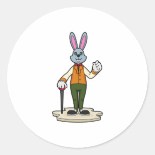 Sticker Rond Rabbit en Gentleman avec canne