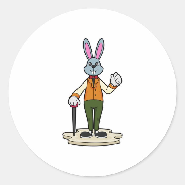 Sticker Rond Rabbit en Gentleman avec canne (Devant)