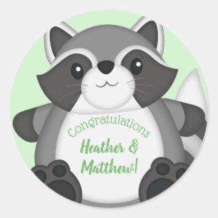 Sticker Rond Raccoon Baby shower vert