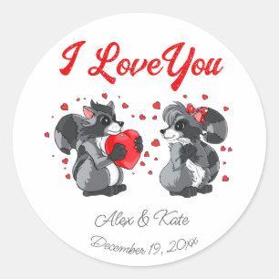 Sticker Rond Raccoon de Valentines