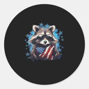 Sticker Rond Raccoon fièrement US Drapeau Drapeau Panda Lover
