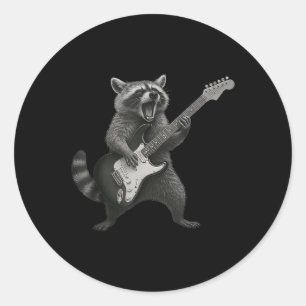 Sticker Rond Raccoon Jouant Guitare Rock Et Roll Guitariste Rac