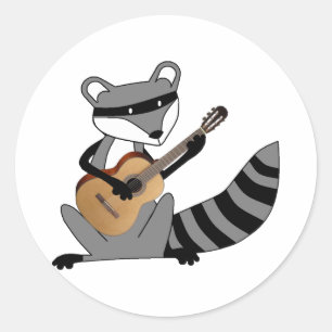 Sticker Rond Raccoon Jouer à la guitare