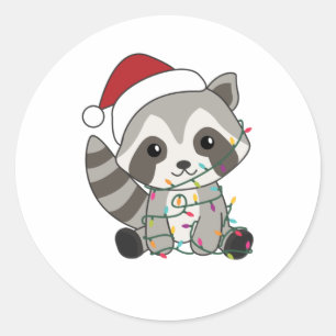 Sticker Rond Raccoon Noël Neige hiver Raccoon