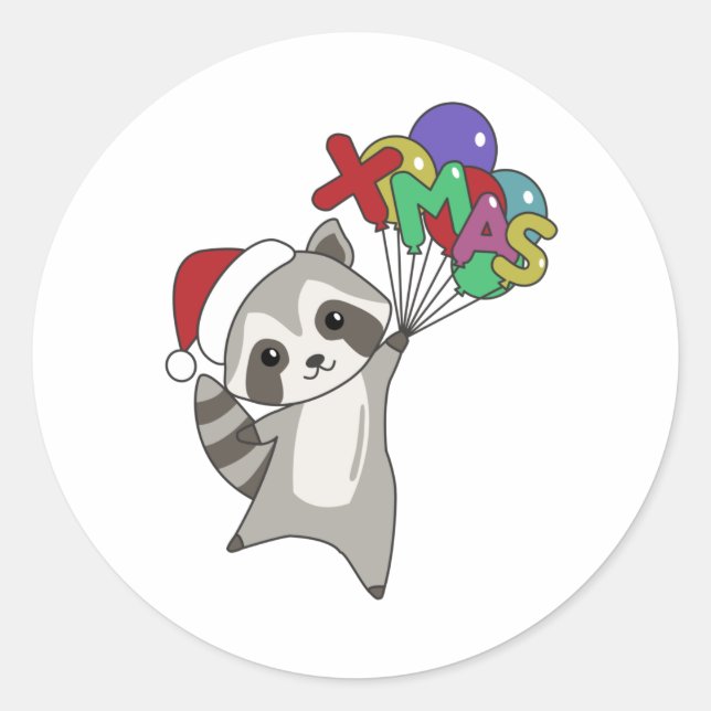 Sticker Rond Raccoon Noël Neige hiver Raccoon (Devant)