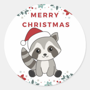 Sticker Rond Raccoon Noël Neige hiver Raccoons Classic Rou