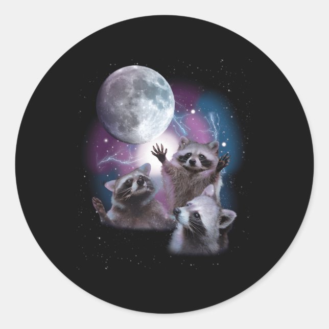 Sticker Rond Raccoons Qui hurlent Au Raccoon De La Lune (Devant)