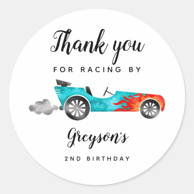 Sticker Rond Race Car Boy Fête d'anniversaire (Devant)