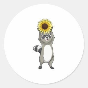 Sticker Rond Racoon avec tournesol