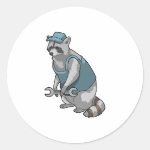 Sticker Rond Racoon comme artisan avec une clé