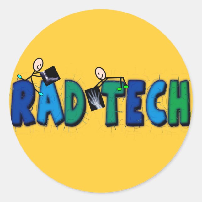 Sticker Rond Rad Tech avec conception Personnages en allumettes (Devant)