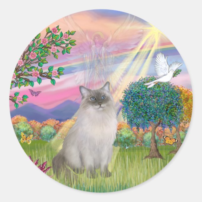 Sticker Rond Ragdoll Chat (Point Bleu) - Angel Cloud (Devant)