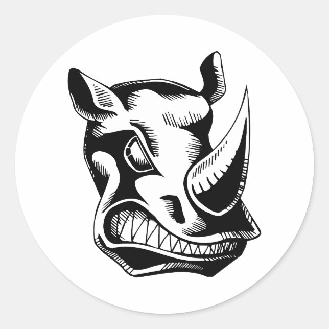 STICKER ROND RAGING RHINO TATTOO TRIBAL VECTOR CLASSIQUE GRAPHI (Devant)