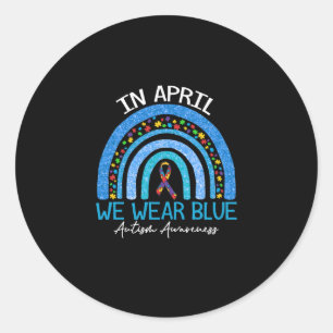 Sticker Rond Rainbow Autism In avril We Wear Blue Autism