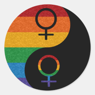 Sticker Rond Rainbow Colorée Lesbian Pride Yin et Yang