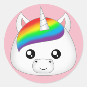 Sticker Rond Rainbow Cute Kawaii Unicorn tête de visage