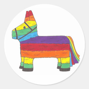 Sticker Rond Rainbow Donkey Piñata fête d'anniversaire Fiesta P