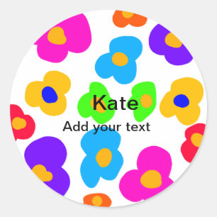Sticker Rond Rainbow flower pride amour ajouter nom texte lqbtq