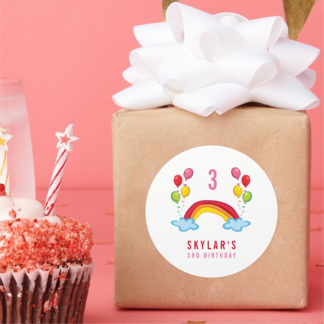 Sticker Rond Rainbow & Fun Balloons Fille Anniversaire Fête Fav (Fête)