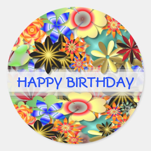 Sticker Rond Rainbow Garden Fleurs Art Déco Anniversaire (Devant)