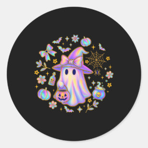 Sticker Rond Rainbow Ghost sorcière chemise mignonne Citrouille