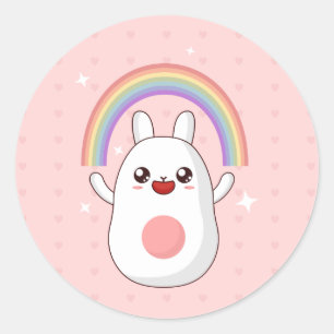 Sticker Rond Rainbow Happy Rabbit