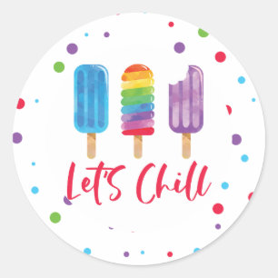 Sticker Rond Rainbow ice pop Let's Chill Summer Anniversaire