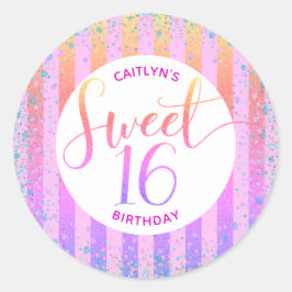Sticker Rond Rainbow ombre script parties scintillant doux 16 a