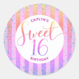 Sticker Rond Rainbow ombre script parties scintillant doux 16 a