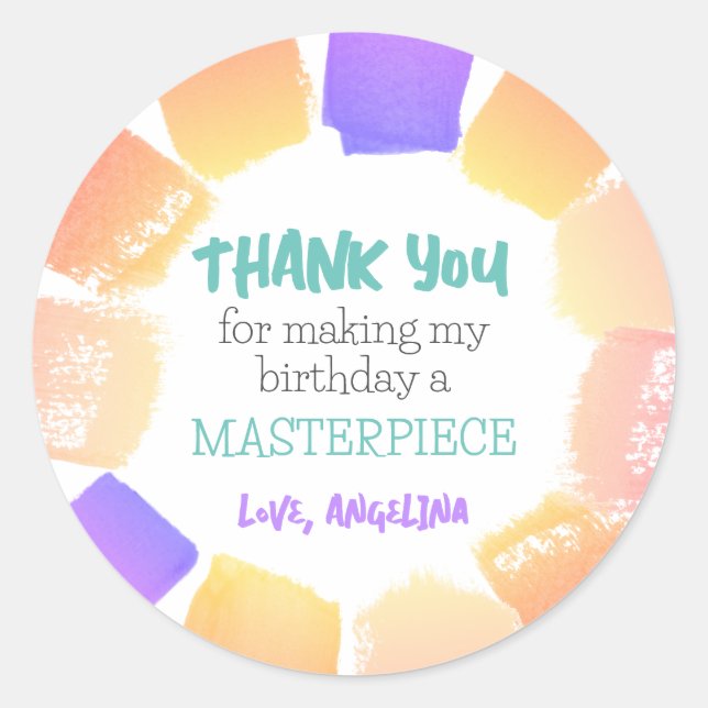 Sticker Rond Rainbow Paint Anniversaire Fête Favoriser Merci (Devant)