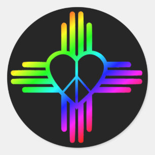 Sticker Rond Rainbow Peace Heart Zia en noir