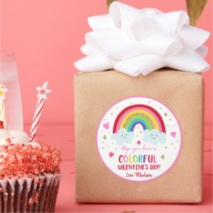Sticker Rond Rainbow Pink Gold Hearts Saint-Valentin
