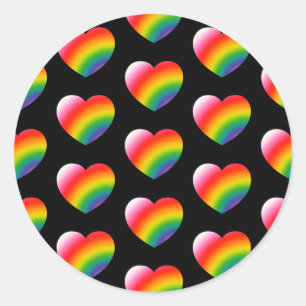 Sticker Rond Rainbow Pride Gradient Hearts Motif