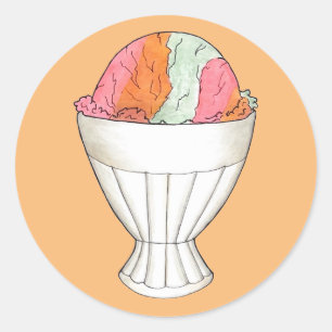 Sticker Rond Rainbow Sherbet crème glacée Sorbet Dessert Scoop