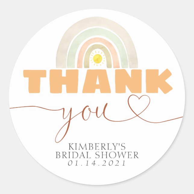 Sticker Rond Rainbow Sunshine Baby shower Boho Merci (Devant)