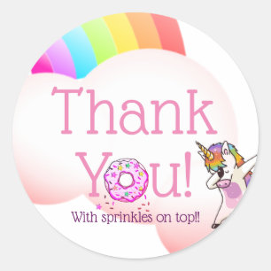 Sticker Rond Rainbow Unicorn Dab Dance Pose Rose Iced Donut
