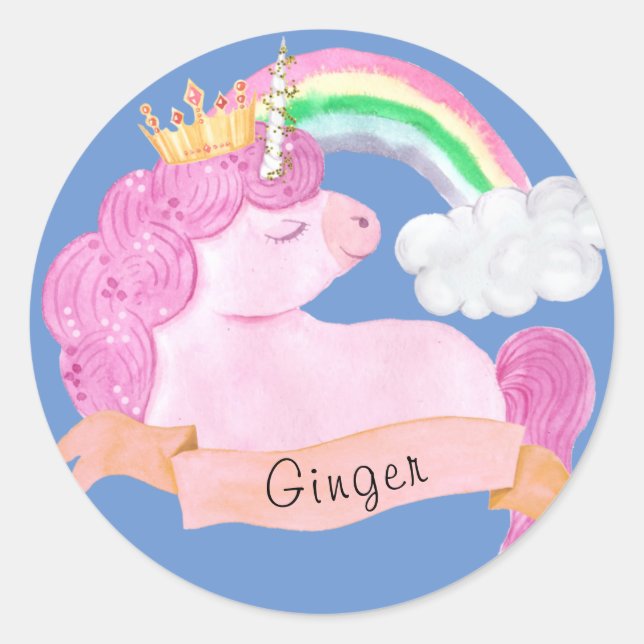 Sticker Rond 🌈 Rainbow Unicorn Nom personnalisé (Devant)
