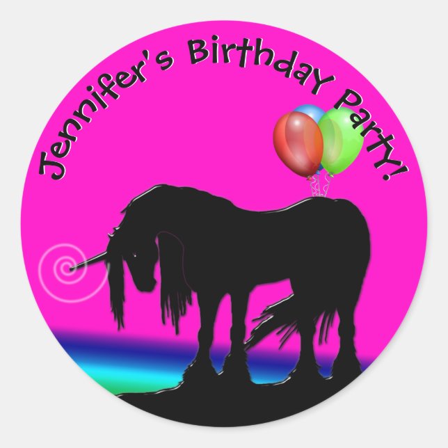 Sticker Rond Rainbow Unicorn Party (Devant)