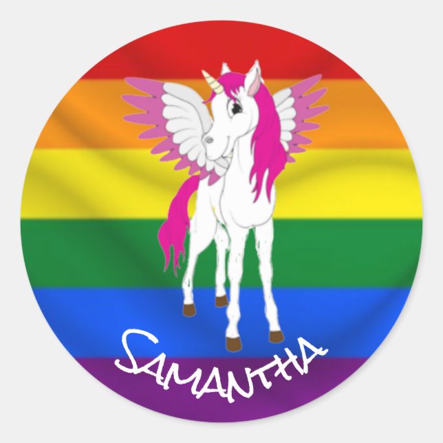 Sticker Rond Rainbow Unicorn Party Thème (Devant)