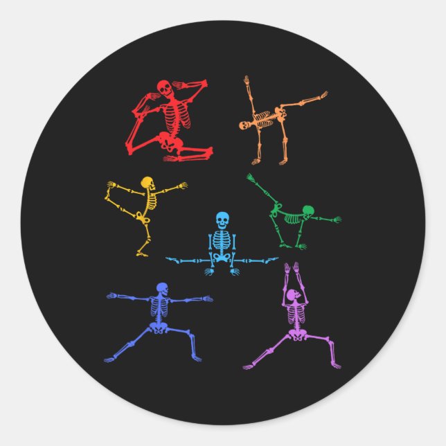 Sticker Rond Rainbow Yoga Skeleton Exercice Bone Halloween Part (Devant)