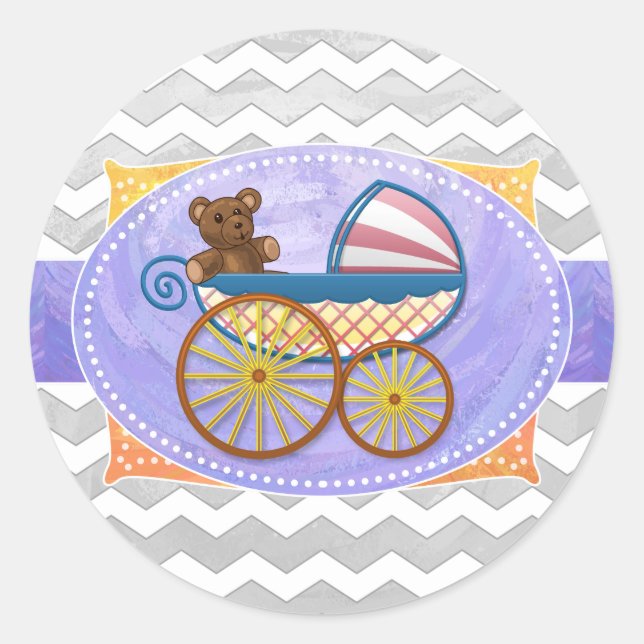 Sticker Rond Rainy Sky Grey Chevron et Purple Baby (Devant)