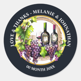 Sticker Rond Raisin de vin aquarelle bouteilles verre rond vign