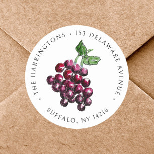 Sticker Rond Raisins de vin rouge vintage dessinés à la main Ad