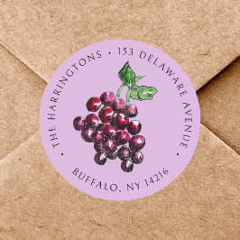 Sticker Rond Raisins de vin rouge vintage dessinés à la main Ad
