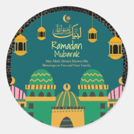 Sticker Rond Ramadan| Aïd Moubarak Golden Calligraphie noir